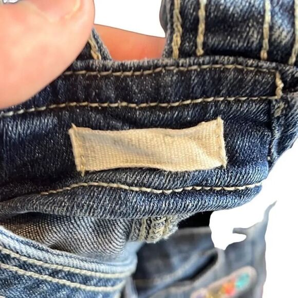 Mango denim overalls for girls size 3 year old. Embellished with Daisy patches. - Picture 3 of 3